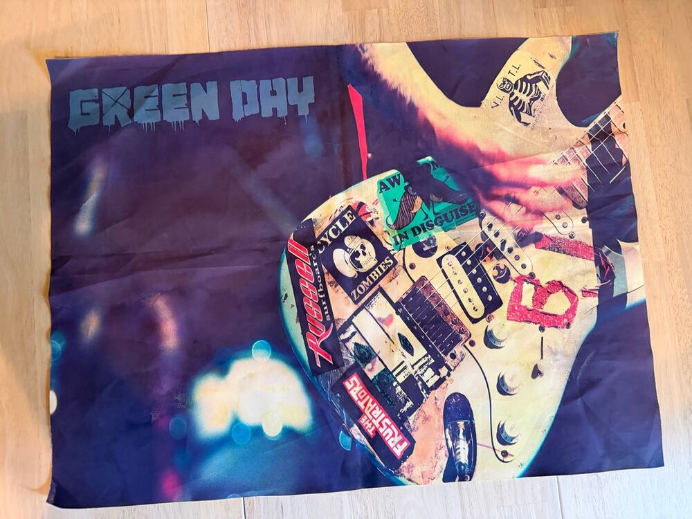 Green Day Blue Guitar Fabric Wall Poster Tapestry 18x26 PopPunk